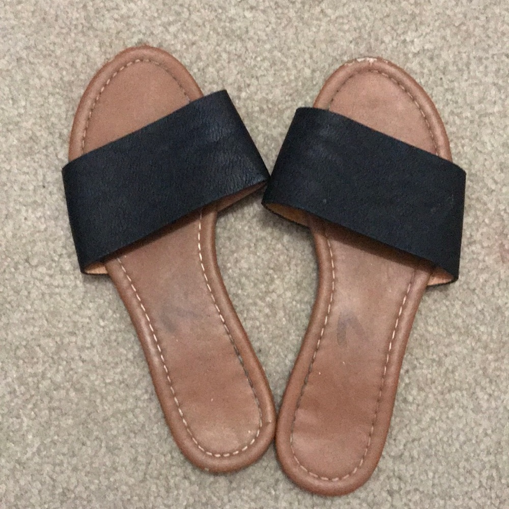 Black slip on sandals
